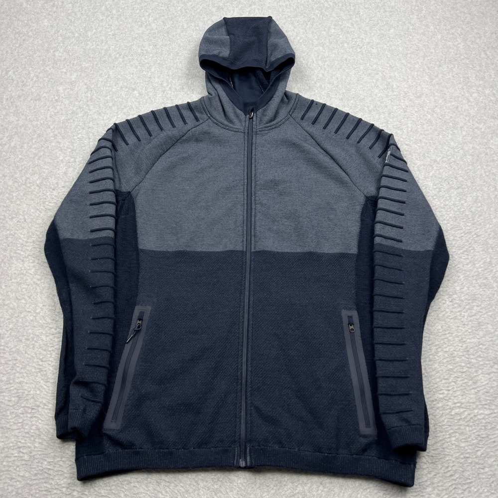 Smartwool Intraknit‎ Merino Fleece Hoodie Mens L Navy Gray Colorblock SW016771